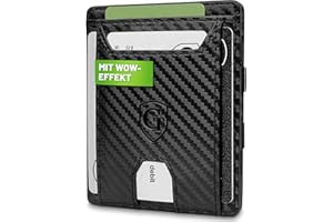 GENTO DESIGN GERMANY GenTo® FLAPLET II Portfel dla mężczyzn i kobiet, certyfikat TÜV, magiczny portfel z przegródką na monety, w zestawie pudełko na prezent, inteligentna portmonetka, carbon, Mit kompaktem Münzfach, Nowoczesny