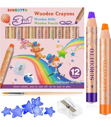 Lot 24 Crayons 3 En 1 Colozoo - Crayons Couleur, Aquarelle & Cire Avec Pinceau Et Taille-Crayon Pour Enfants