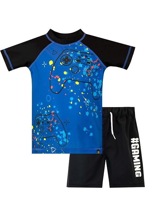 Maillot De Bain Bébé Garçon 2 Pièces Anti-UV - T-shirt Manches Longues Et Short, Polyester-spandex, Idéal Piscine Plage - 9