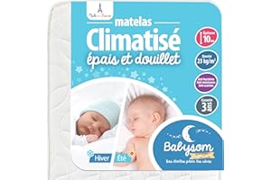 Babysom - Matelas Bébé Climatisé - 60x120 cm | Réversible : 1 Face Été Fraîche et 1 Face Hiver Ouatinée | Anti-acarien | Épaisseur 10 cm | Oeko-Tex® | Fabrication française