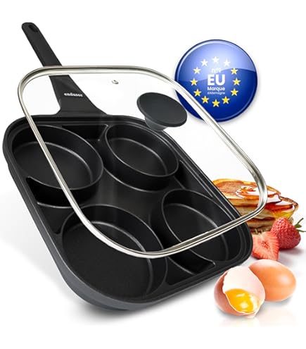 Poêle à Pancakes 4 Trous Antiadhésive Avec Couvercle - Compatible Induction Et Gaz - Noir