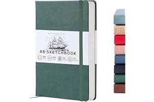 Beechmore Books A5 Sketchbook – 5.8x8.3 Premium Vegan Leather Bound Large Sketch Book Hardcover With 156 Thick 160gsm Perforated Ivory Pages, Blank Sketch Pad, Gift Boxed Back Pocket, Ribbon Bookmark