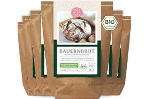 Bio Brotbackmischung Bauernbrot – Sauerteigbrot mit Roggenmehl & Dinkel – für Brotbackautomat & Ofen – frisches Brot backen – Bake with Love – 6er Pack