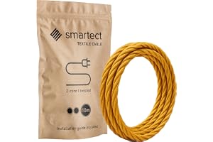 smartect Tvinnad Textilkabel för Lampor (2 x 0.75mm²) Guld, 10 Meter