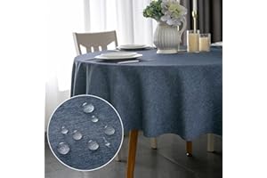 Yeahshion Tovaglia Rotonda Antimacchia Blu Φ180cm, Tovaglia Impermeabile Effetto Lino Poliestere per Protezione Tavolo, Sala da Pranzo, Ristorante (Blu, Φ180cm)