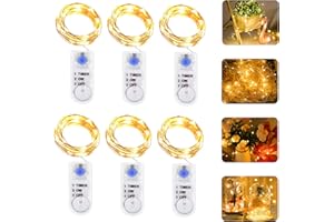 ‎MOLBORY 6 Stück Micro LED Lichterkette mit Batterie, 2 Meter 20er Micro Lichterkette außen Batterie, IP65 Wasserdicht Drahtlichterkette für Party, Weihnachten, Halloween, Hochzeit (Warmweiß+Timer)