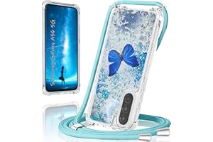 XCYYOO Handykette für Samsung Galaxy A56 5G Hülle mit Band,Handyhülle für Samsung A56 5G Glitzer Schmetterling mit Kette TPU Bumper Kratzfest Transparent Stoßfest Schmetterling Schutzhülle mit Kordel