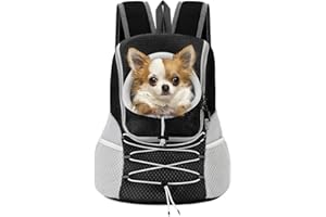 Pawaboo Sac à Dos Réglable pour Chiens, Sac à Voyage pour Animal de Compagnie en Polyester Respirant, Sac de Transport pour Chien Chat avec Ceinture de Sécurité pour Randonnée Extérieur, M/Noir