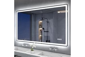 ‎S'BAGNO S'bagno Bluetooth-Badspiegel-mit-Beleuchtung-120x70cm, LED-Badezimmerspiegel mit Entfoggen, 3000K-6500K, Dimmbar, Speicher, HD-gehärtetes Glas, IP44-Badezimmer-Spiegel-mit-LED, Horizontal/Vertikal
