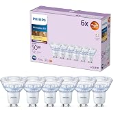 Philips Dimmable LED PAR16 GU10 2700K 345lm 3.8W White Pack of 6 | Warm White Light, Matte Glass, Accent Lighting 36&deg;, Ideal
