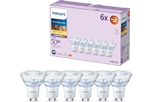 LED GU10 Ljuskälla, 6-pack, Spotlight, 345 lm, 2 200–2 700 K, WarmGlow, Dimbar, Lång Livslängd, Smal Spridning, Enhetlig Ljusfördelning, Bättre Visuell Komfort, Smarta Hem, Ljuskälla av Glas