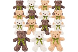 TESIN Set di 15 piccoli orsacchiotti, piccoli orsetti di peluche, 25 cm, graziosi giocattoli di peluche con papillon per laurea, baby shower, Natale, festa di compleanno, bomboniere, oro, marrone, bianco