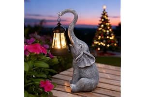 ‎YEOMOO Yeomoo Elefanten Deko mit Solar Laterne Gartenfiguren - für Außen Gartendeko mit Wetterfest LED Solarlampe für Balkon Garten, Geschenke für Frauen Männer Mama Geburtstagsgeschenk Grau