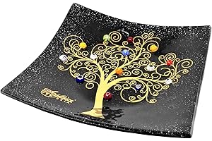 Sospiri Venezia Svuotatasche Albero della Vita in Vetro di Murano Murrine e Oro Idea Regalo Piatto Vassoio Decorativo Made Italy Portaoggetti Soprammobile Bomboniere Cerimonia 19X19 cm