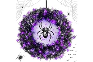 HYOJCWU 35cm Ghirlanda di Halloween, Ghirlanda di Decorazioni di Ragno di Halloween con Luci, Ghirlanda Halloween per Porta, Ghirlanda di Porta di Halloween a Led per la Festa di Halloween Casa