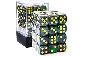 BESCON DICE Bescon Moonstone Lot de 36 dés à 6 faces en pierre de lune de 91,4 cm, dés D6 vert foncé nacré avec paillettes vertes, matrices à six faces de 12 mm (36)