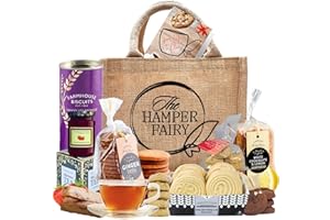 Afternoon Tea Hamper Gift with Biscuits, Cookies, Shortbread, Jam & Tea - For New Home, Birthday, Anniversary, Thank you Hampers, Couple Gifts or any Celebrations by The Hamper Fairy