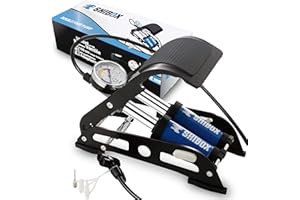 SHIBOX Fußpumpe Fahrrad alle Ventile I Fußluftpumpe mit Manometer und extra langem Schlauch (100 cm) I Fusspumpe Auto I Luftpumpe Fahrrad alle Ventile auch Auto -Ball -Motorrad