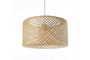 Lussiol Luminaire, suspension Minoï lampe de plafond bambou naturel, forme tambour, E27 60W, Diam 38 x 24 cm