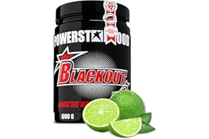 ‎POWERSTAR FOOD Powerstar BLACKOUT Hardcore Pre-Workout-Booster 600g | Hochdosierter Pump-Booster mit natürlichem Koffein | Fitness, Energie & Fokus | Deutsche Herstellung | Vegan | Green Lemon Trainingsbooster