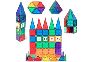 Playmags Zestaw Płytek Magnetycznych Dla Dzieci, 60-Częściowe Klocki Magnetyczne Z Zatrzaskami ABC, Zabawki Do Budowania STEM Dla Chłopców, Dziewcząt I Małych Dzieci