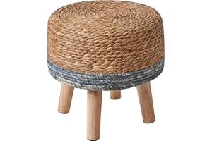 YMYNY Poggiapiedi in legno, Pouf Rotondo di Alghe Naturali con Sedile Intrecciato a Mano, Sgabello Morbido poggiapiedi imbottito, per soggiorno, Camera da Letto, 32×32×32CM Blu HBD027Q