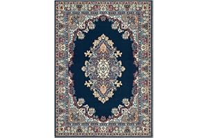 PIERRE TAPPETI Parure (3 pezzi) di Tappeti economici tradizionali orientali persiani, pelo corto 6210 blu tris scendiletto (1 pezzo 70x130 + 2 pezzi 55x105)