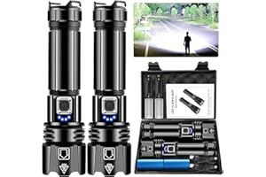 GLARYLIGHT Torches LED Super Bright, 900000 High Lumens Rechargeable Torch, Powerful Torch XHP70.2 with 6 Modes & Zoomable & IPX7 Waterproof, for Camping, Hiking, Emergencies(2 Pack)