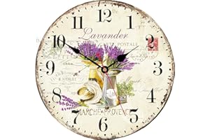 TAHEAT Lavender Wall Clock, Small Unusual Floral Provence Kitchen Clocks, Lovely Countryside Wall Clocks for Living Room Bedroom Bathroom Office, 8 Inch