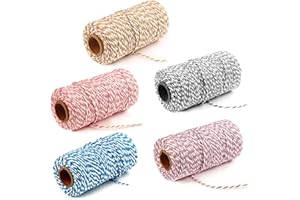 Fyfjur Cordon de Coton, Ficelle Coton, 5 Rouleaux et Ficelle de Coton de Couleur Mélangée 500M pour la Fleuristerie, Les Cadeaux, Les Arts de Bricolage, Les Etiquettes, la Cuisson (2 mm)
