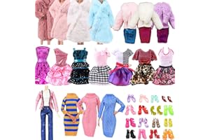 Carreuty 18 Piezas de Ropa Compatibles con Barbie 11.5" Muñeca, 3 Faldas de Moda, 1 suéter, 1 Abrigo de Invierno, 1 Abrigo de Piel, 1 Juego de Ropa y 10 Pares de Zapatos para muñeca de 11.5 Pulgadas