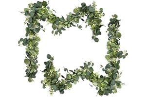 RUBESSIA Künstliche Girlanden Eukalyptus 2 Stücke 1.8 m mit Weidenblättern Grüne Blätter Künstliche Girlande Pflanze für Hintergrund Hochzeit Dekoration Tischläufer Mittelstück