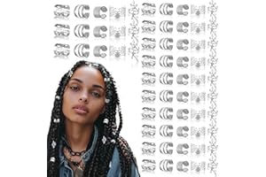 BOHUIZ 80 PCS Silver Dreadlock Beads Locs Accessories, Jewelry for Braids, Hair Dreadlock Accessory Braid, Adjustable Cuffs Braiding Hair Rings for Dreadlocks Accessory for Men Women(Silver)