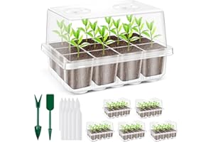 Qmioti Zimmergewächshaus Anzuchtkasten, 5 Stück Verdicktes Zimmergewächshaus Set mit 9CM Hohem Deckel und Vergrößerten Unabhängigen Zellen, 60 Zellen Mini Gewächshaus Anzucht, Transparent