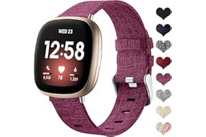 Ouwegaga Woven Strap Compatible with Fitbit Versa 3/Sense Strap, Breathable Nylon Fabric Replacement Straps Compatible with Fitbit Sense 1/2/Versa 3 for Women Men, Small Fuchsia