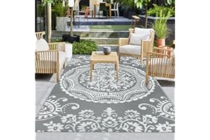 ‎CAPSLPAD Capslpad 150x245cm Große Boho Blumen Terrasse Teppich wasserdichte Reversible Bodenmatte für den Außenbereich Tragbar Plastikstrohteppich für Deck Terrasse Picknick Dekor(Einschließlich Tragetasche)