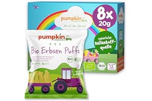 ‎PUMPKIN ORGANICS Pumpkin Organics Kindersnack Bio Erbsen Puffs (8er Pack) Baby Snacks ohne Zusatzstoffe ab dem 12. Monat - allergenfreie² und glutenfreie² Knuspersnacks für Kinder (8x20g)