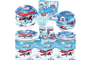ENCETARDE Airplane Party Supplies – Airplane Party Tableware – Dinner Plates Desserts Cups Napkins Tablecover Straws for Plane Baby Shower Supplies, Serves 20 (20)