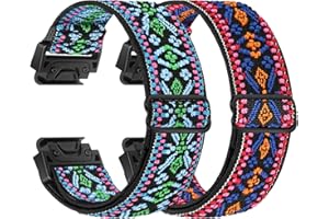 BTTNG Elastic Watch Strap for Garmin Fenix 8 43mm/epix Pro 42mm, Fenix 7S/6S/5S/Instinct 2S/D2 Delta S, QuickFit 20mm Watch Band Sport Nylon Straps for Women Men (2 PCS)