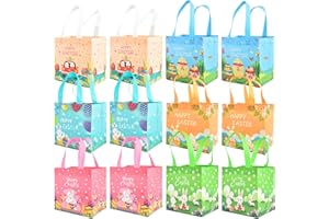 TIAZHAN Sacchetti regalo di Pasqua, 12 sacchetti di Pasqua con manici, in tessuto non tessuto, riutilizzabili, grandi, con coniglietto, uova di Pasqua, caccia, feste, sacchetti per uova di Pasqua, sacchetti