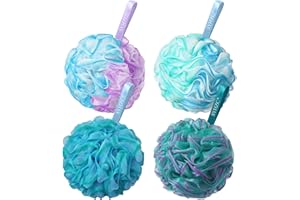 SYHZC Large 75g Loofah, Shower Puff for Women and Men, Mesh Pouf, Soft Shower Pouf, Bath Scrunchie, Multi Pack Body Puff, Exfoliating Bath Sponge for Adults - Loofa Set of 4 Flower Color