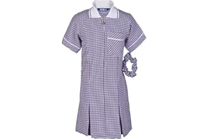 Ayra - Girl's School Uniform Pleated Gingham Summer Dress with Hair Bobble (Scrunchie)