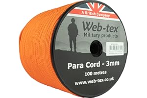 Web-tex Paracord Reel 100m x 3mm, Durable Polypropylene Parachute Cord, 70kg Breaking Strength, 330ft length – Ideal for Camping, Bushcraft, Hiking, DIY Crafts, Survival Kits, Hammocks - Orange