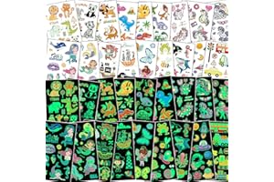 FUHOMI - Tatuaż dla dzieci, dziewczynek, chłopców, 220+ świecących tatuaży dziecięcych, tatuaże samoprzylepne, zwierzęta, jednorożec, motyle, dinozaury, tatuaż dla dzieci, rożek, wypełnienie, upominek