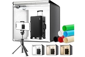 SenDeluz Boîte à Lumière Photo 60x60x60, Studio Photo avec 2 Bandes LED Amovibles et Graduables, 6 Couleurs de Toile de Fond pour Tous Les Types de Photographie de Produits