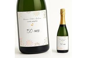 MELILO Étiquette de Bouteille Personnalisée – Anniversaire, reraite, Félicitations – Etiquette Vin Champagne Mousseux Bière – Cadeau Original pour Famille et Amis (50 ans)