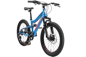 BIKESTAR VTT Vélo Tout Terrain Tout Suspendu pour Enfants de 6 Ans | Bicyclette 20 Pouces, Cadre 11", 7 Vitesses Shimano, Freins Disque