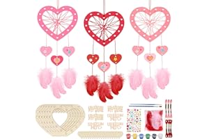MONCAP Lot de 6 attrape-rêves - Kit de bricolage - En forme de cœur - En bois - À peindre - Pour enfants et filles - Créatif - Cadeau d'anniversaire et de Noël