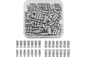 Cheriswelry Set di 100 chiusure a vite in ottone a barilotto con estremità per cordini e estremità in platino, per braccialetti fai da te, gioielli, foro: 0,5 mm