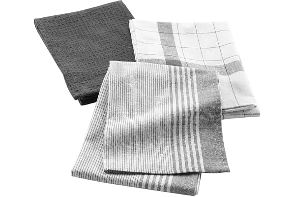 Douceur d'Intérieur, 3 kökshanddukar (50 x 70 Cm) Vibrato antracit, vävd bomull